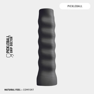 Black pickleball grip on a light gray background with 'Pickleball Grip Doctor' branding.