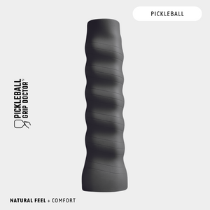 Black pickleball grip on a light gray background with 'Pickleball Grip Doctor' branding.